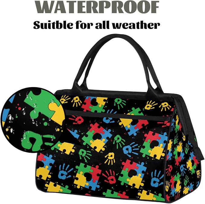 Sports Duffel Bags for Kids - Carry On Travel Gym Bag Waterproof Workout Shoulder Tote for Boys Girls Weekender Overnight Duffel for Swim Dance Camp(Autism Awareness Puzzle)