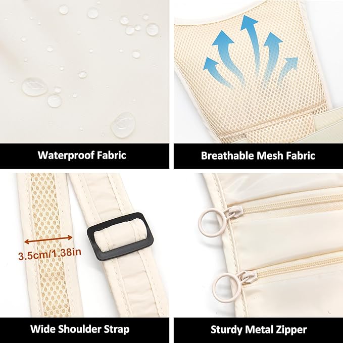 Long Keeper Money Belt for Travel Anti-Theft Crossbody Passport Holder for Women Men Hidden Slim Neck Wallet Under Clothes (White)