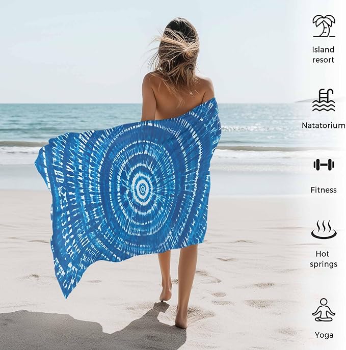 Blue Gradient Beach Towel 35" x 71" Abstract Tie-Dye Art Quick Dry Sand Free Pool Towels Soft & Absorbent Compact Towels Beach Accessories for Travel Bathroom Swimming Pool