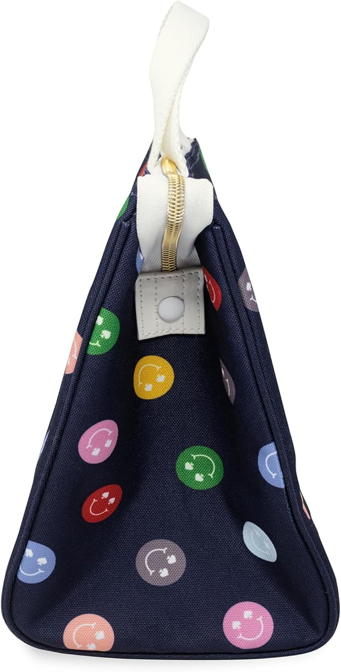 kate spade new york Cute Lunch Bag for Women, Large Capacity Adult Lunch Box with Silver Thermal Insulated Interior Lining and Storage Pocket (Spade Smiley)