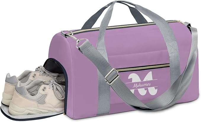 Personalized Tactical Gym Bag For Men，Custom Travel Duffel Bag with Name，Sports Workout Travel Bag with Shoes Compartment-Purple letters