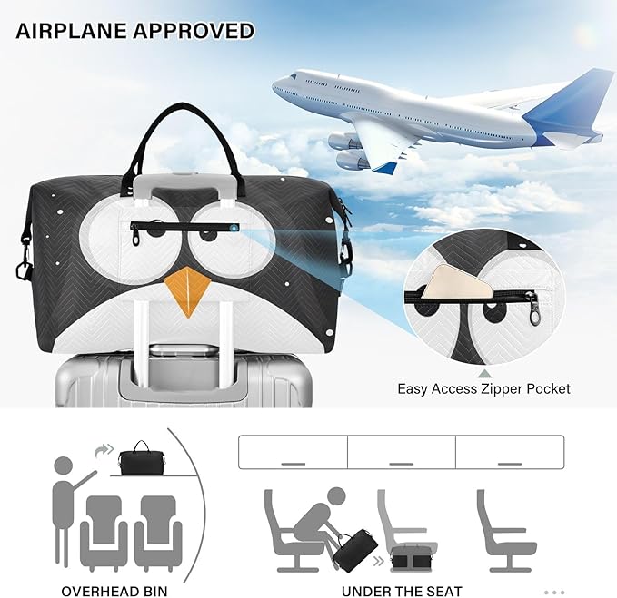 Travel Duffle Bag, Cute Penguin Gym Bag with Storage Bag Weekender Overnight Bag for Men Women Trip Sports Yoga
