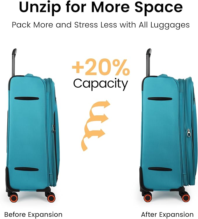 28 inch Luggage with Spinner Wheels,Large Softside Expandable 20% Checked Luggage w/TSA LOCK,Lightweight Durable Rolling Luggage for Men/Women（SkyBlue,28in）