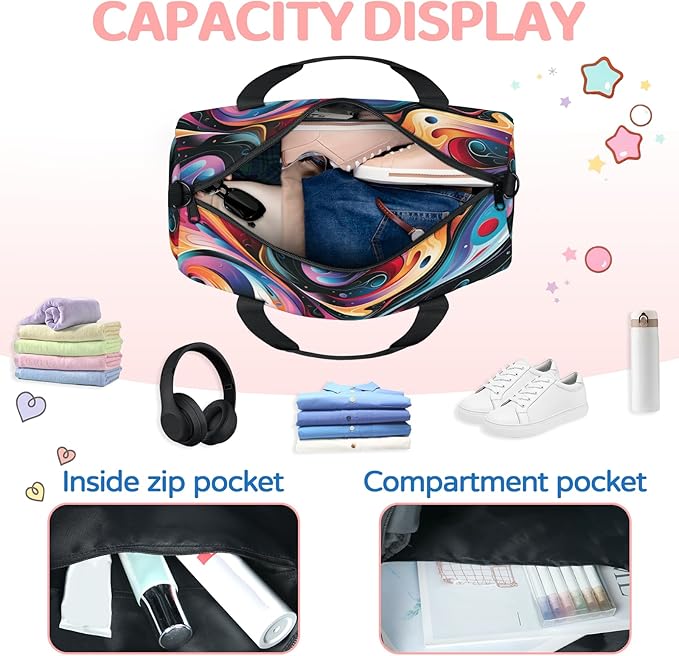 Abstract Liquid Travel Duffle Bag for Women Men, Overnight Weekender Bag, Carry on Tote for Sport Gym