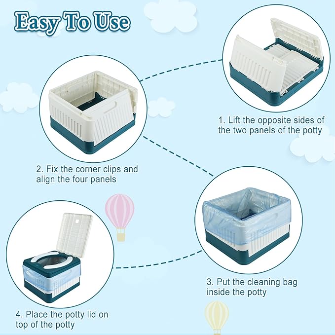 Travel Potty Seat for Toddler, Portable Potty Training Toilet Seats, Foldable Baby Potty Stool, Car Potty for Kids Boys Girls, Emergency Mobile Toilet for Outdoor/Indoor, w/ 60 Cleaning Bags