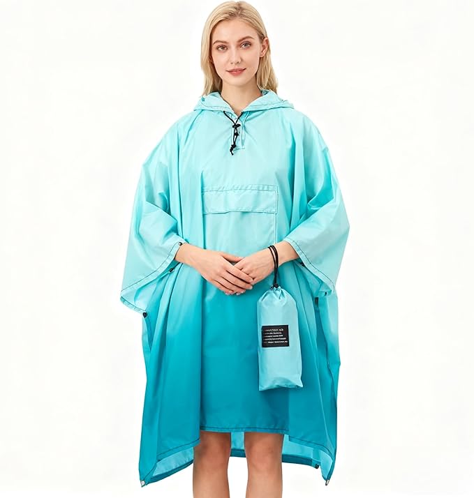 Hooded Rain Poncho for Adults - Waterproof Rain Coat and Lightweight Jacket 3-in-1 Multi-Function with Pockets