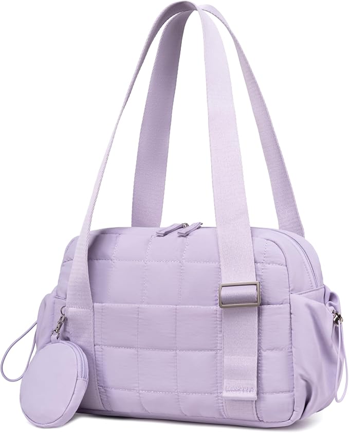 CAMTOP Mini Gym Bag for Women, Small Gym Tote Bag Puffy Quilted Sports Duffel Bag with Wet Compartment and Coin Purse Duffel Bags Dance Yoga Workout Bag for Gifts (Fashional Purple, Mini-12.6")