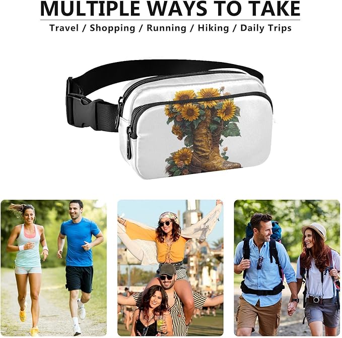 Sunflower in The Cowboy Boot Fanny Pack for Women Men Water Resistant Fashion Waist Packs with Adjustable Strap Belt Bag for Travel Workout Jogging Hiking 21218935