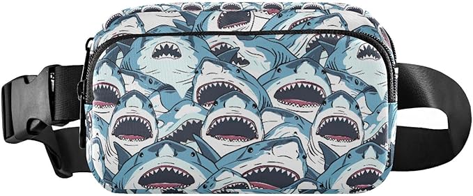 Sharks with Wide Open Mouths Fanny Pack for Women Men Water Resistant Fashion Waist Packs with Adjustable Strap Belt Bag for Travel Workout Jogging Hiking 21219008