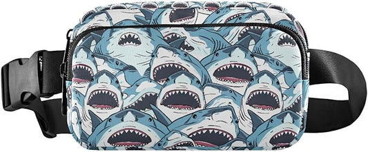 Sharks with Wide Open Mouths Fanny Pack for Women Men Water Resistant Fashion Waist Packs with Adjustable Strap Belt Bag for Travel Workout Jogging Hiking 21219008