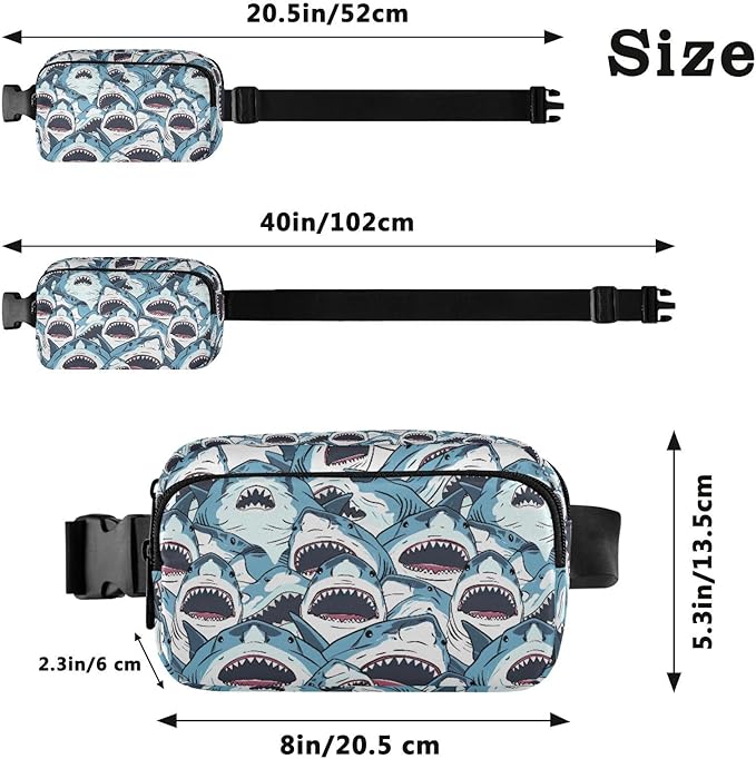 Sharks with Wide Open Mouths Fanny Pack for Women Men Water Resistant Fashion Waist Packs with Adjustable Strap Belt Bag for Travel Workout Jogging Hiking 21219008