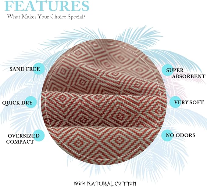 Your Choice Turkish Beach Towel (71x41) - 100% Cotton Turkish Towel, Sand Free Quick Dry Oversized, Lightweight Compact Travel Towel - Color Red