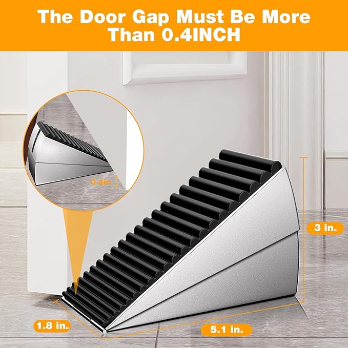 2 Pack Heavy Duty Metal Door Stop, Strongest Large Adjustable Spring Door Stopper Up to 3 inch Tall, Door Stoppers for Bottom of Door, Silver Rubber Door Wedge for Any Heavy Doors