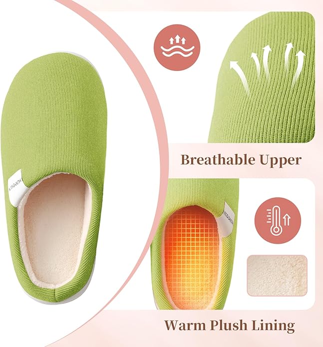 HUXMEYSON Slippers for Women, Womens Slippers Indoor Outdoor with Memory Foam, Cozy & Warm House Slippers for Woman with Anti-Slip Rubber Sole