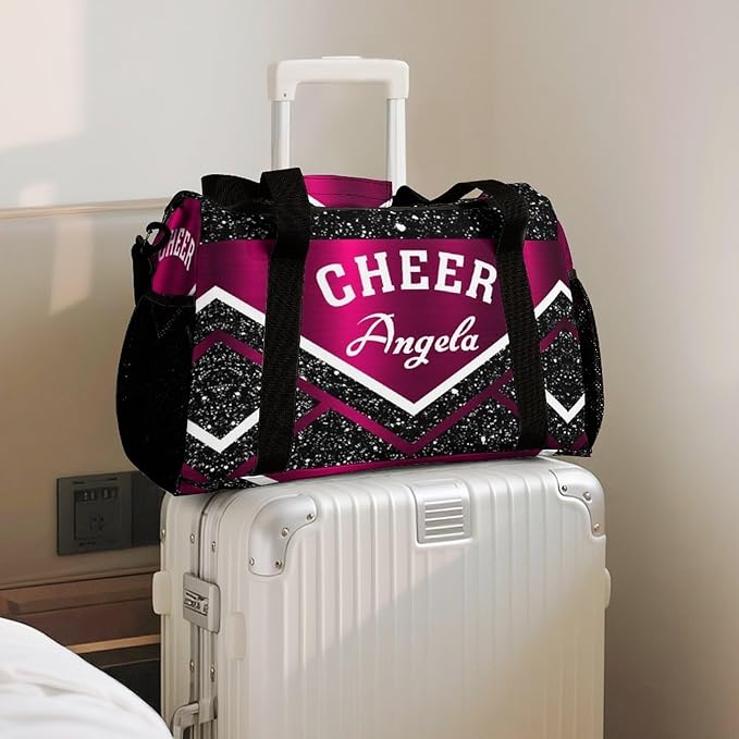 Cheer Rose Red Black Glitte Print Waterproof Duffel Bag Gym Dance Sport Perform Training Travel Bag for Teens Adults Women Men Multifunctional Backpack