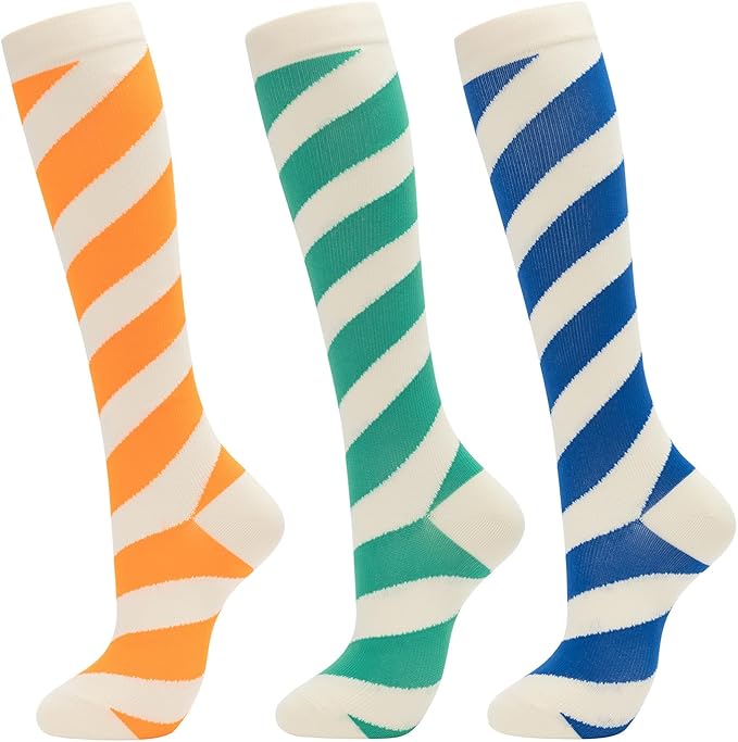 fenglaoda 3 Pairs Compression Socks for Women & Men Knee High Nurse Pregnant Cute Medical Running Travel Athletic