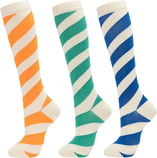 fenglaoda 3 Pairs Compression Socks for Women & Men Knee High Nurse Pregnant Cute Medical Running Travel Athletic