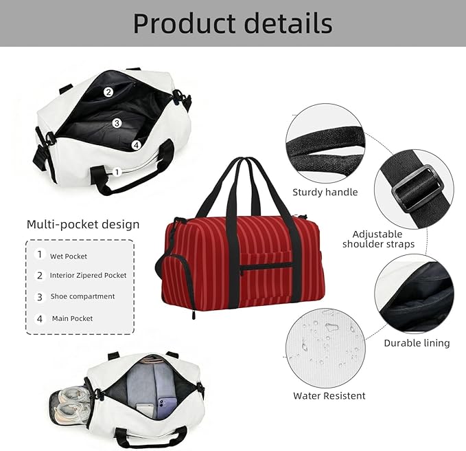 Crimson Women'S Gym Duffle Bag With Shoes Compartment, Ideal For Travel, Gym, Sports, Duffel, Weekender