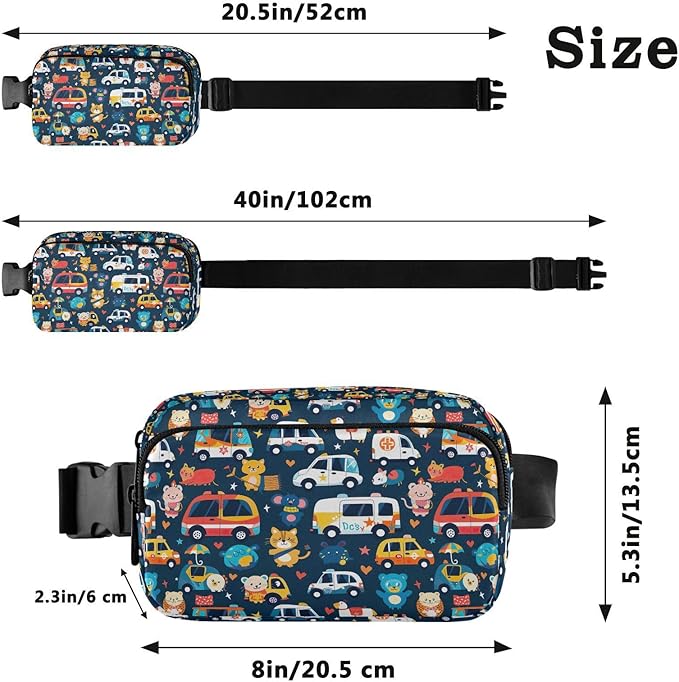 Kawaii Animal Car Fanny Pack for Women Men Water Resistant Fashion Waist Packs with Adjustable Strap Belt Bag for Travel Workout Jogging Hiking 21220288
