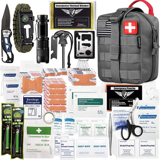 EVERLIT 250 Pieces Survival First Aid Kit IFAK EMT Molle Pouch Survival Kit Outdoor Gear Emergency Kits Trauma Bag for Camping Boat Hunting Hiking Home Car Earthquake and Adventures