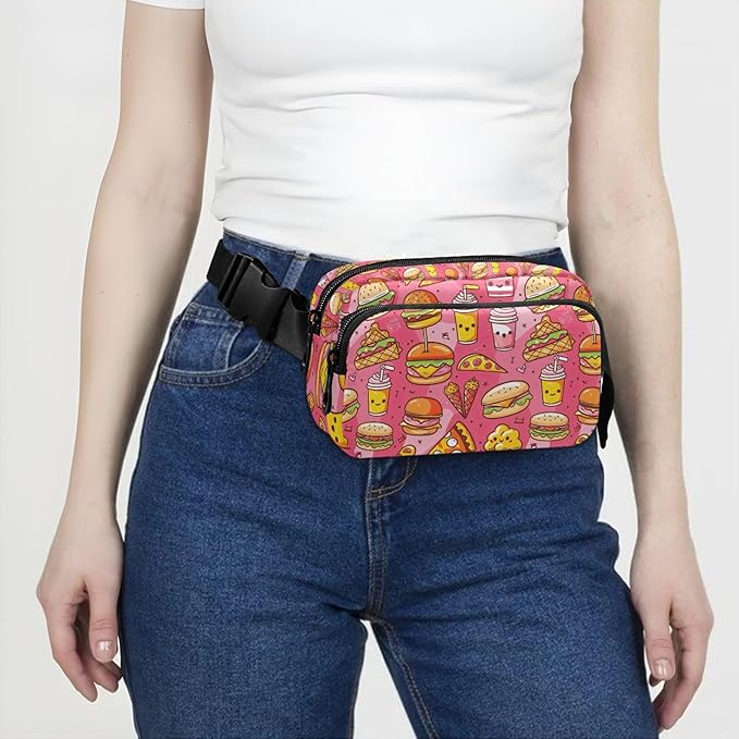 Kawaii Hamburger Ice Cream Fanny Pack for Women Men Water Resistant Fashion Waist Packs with Adjustable Strap Belt Bag for Travel Workout Jogging Hiking 21220316
