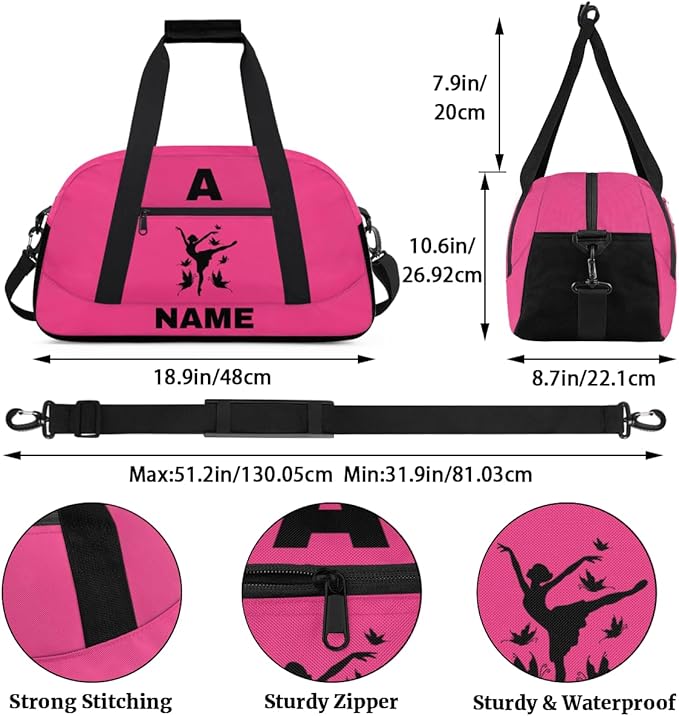 Personalize-Kids-Sports-Duffel-Bags With Custom Name Text Carry-On Overnight Travel Gym Lightweight Dance Pattern Sports Bags For Girls Boys Kids,Red 1