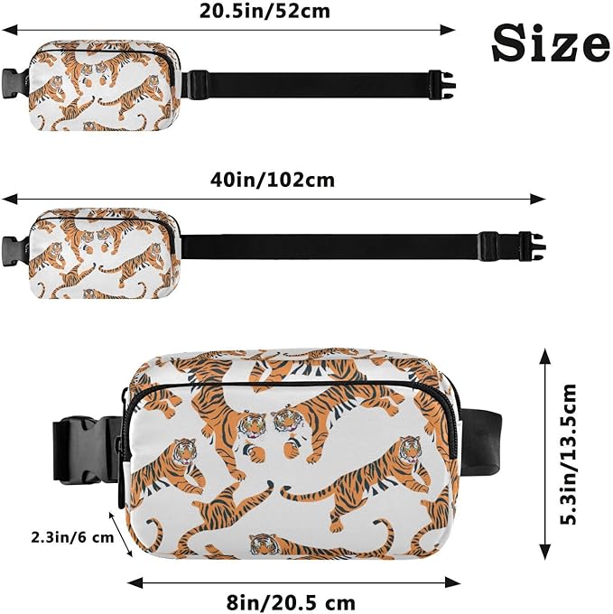 Kawaii Tigers Fanny Pack for Women Men Water Resistant Fashion Waist Packs with Adjustable Strap Belt Bag for Travel Workout Jogging Hiking 21219367