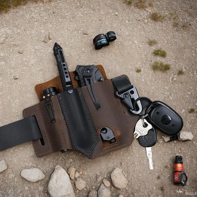 Leather Multitool Sheath & Holster | EDC Belt Pouch for Flashlight, Pen, Keys |Handmade Organizer for Camping, Hiking & Outdoor Use
