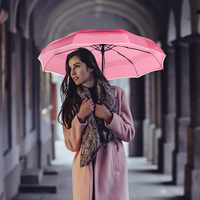 MRTLLOA 42/49 Inch Compact Travel Essentials Umbrella for Rain, Lightweight, Portable, Automatic, Strong, Waterproof Folding Umbrellas for Women, Men and Teenagers