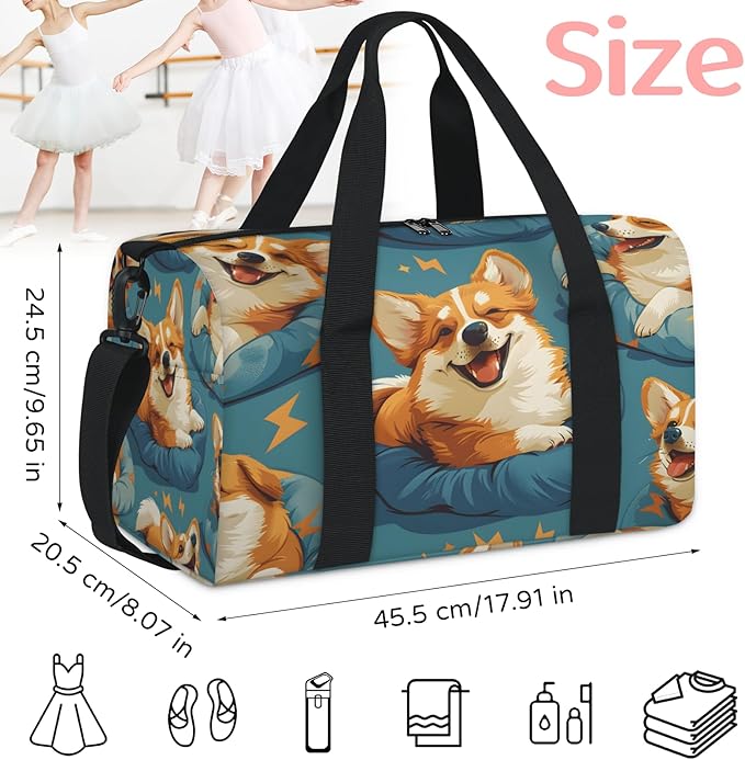 Happy Dogs Overnight Travel Bag Unisex Denim Blue Carry-On Size Tote Bag Suitable for Travel Duffle Gym Sports