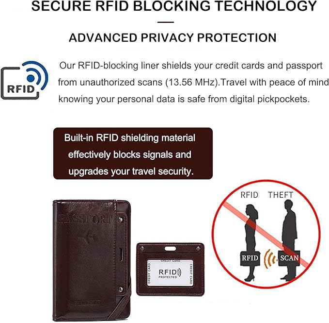 Genuine Leather Passport Holder Cover - RFID Blocking Travel Wallet & Passport Case with Pen Holder, Dual SIM Card Slots & Boarding Pass Pocket for Men & Women,Family Travel Essentials, Retro Style