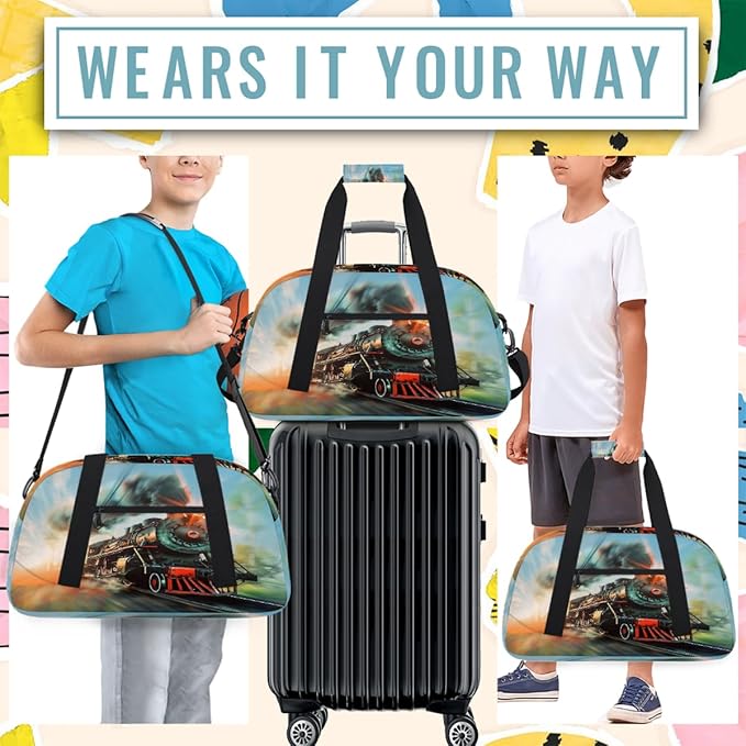 Travel Duffle Bag, Vintage Steam Train Waterproof Weekender Overnight Bags for Women Men Lightweight Carry on Duffle Gym Bag for Travel, Sports, Fitness, Workout