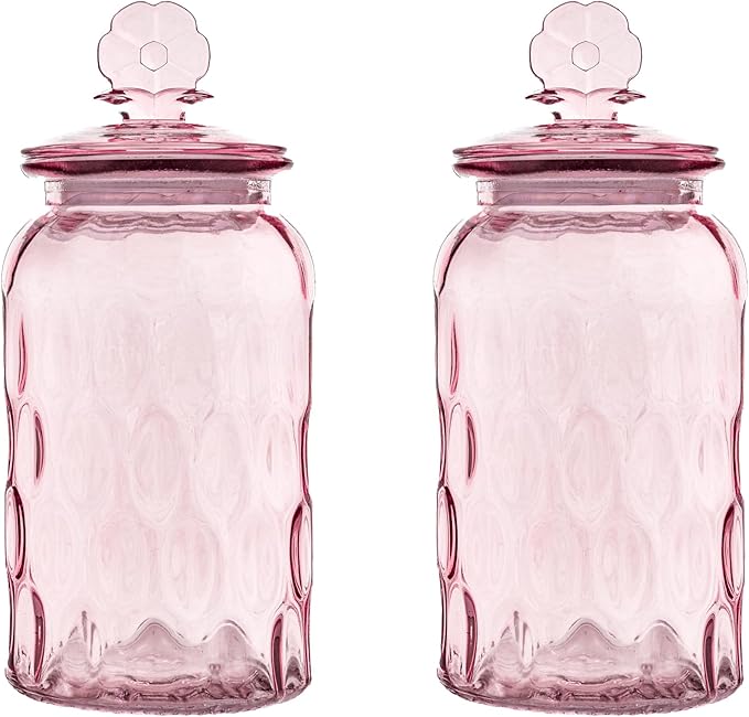 10 Strawberry Street Textured Glass Flower Canister, Dimpled Round, Pink, Set of 2