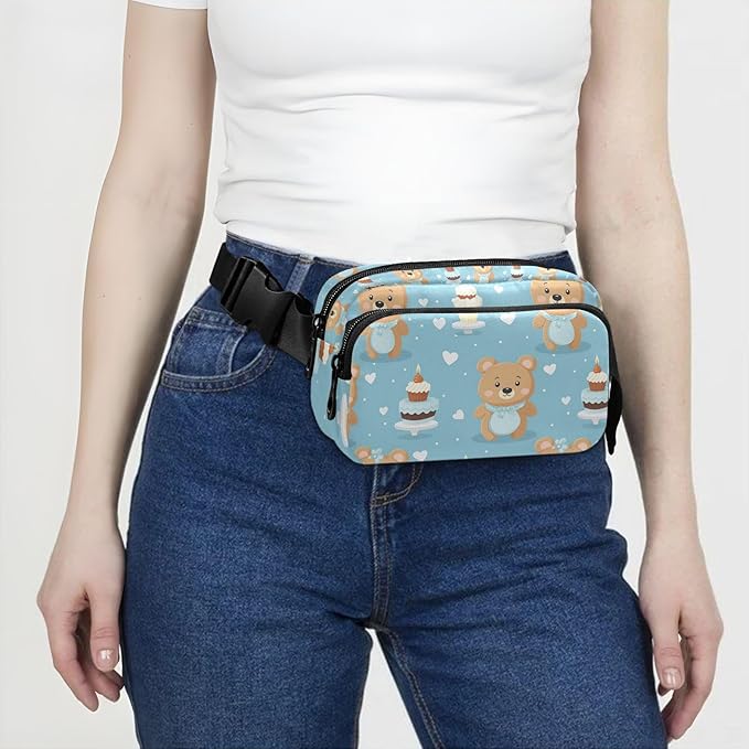 Cute Bear Cake Fanny Pack for Women Men Water Resistant Fashion Waist Packs with Adjustable Strap Belt Bag for Travel Workout Jogging Hiking 21219791