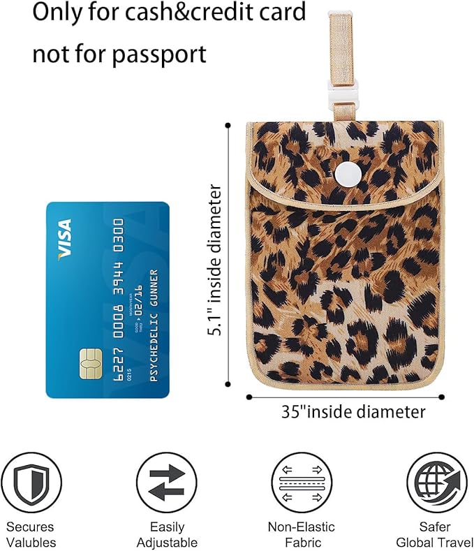 2-Pack Hidden Bra Wallets: Concealed Style Women's Lingerie Wallets with Adjustable Straps for Secure Travel (Black & Leopard Print)