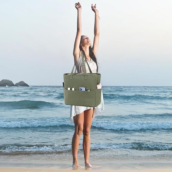 LEDAOU Large Beach Bag Women Waterproof Sandproof Zipper Beach Tote Pool Bag for Swim Gym Grocery Travel with Wet Pocket | Waterproof, Sandproof, Zipper, Pool, Gym, Grocery