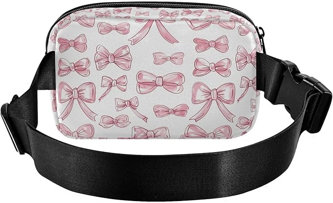 Pink Bows Fanny Pack for Women Men Water Resistant Fashion Waist Packs with Adjustable Strap Belt Bag for Travel Workout Jogging Hiking 21220660