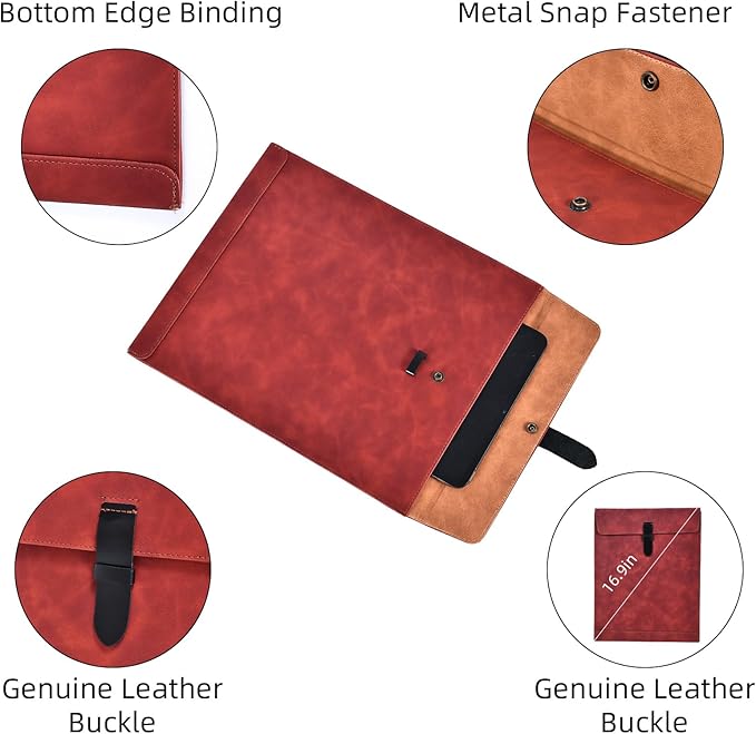 Black PU Leather File Folder, Snap Closure File Organizer, Document Organizer, Laptop Sleeve Notebook Case, A4 Envelopes Filing Folder