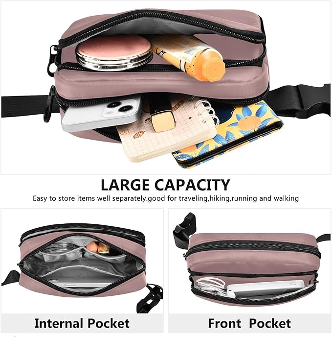 Fanny Pack for Women Men Water Resistant Fashion Waist Packs with Adjustable Strap Belt Bag for Travel Workout Jogging Hiking Rosy Brown
