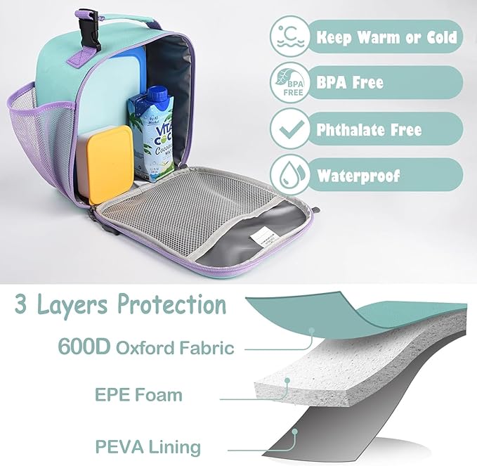 Lunch Box Kids,Premium Insulated Lunch Bag for Girls Boys,Soft Bag Mini Cooler Back to School Thermal Reusable Lunch Bag for Work School Picnic (Light Green)