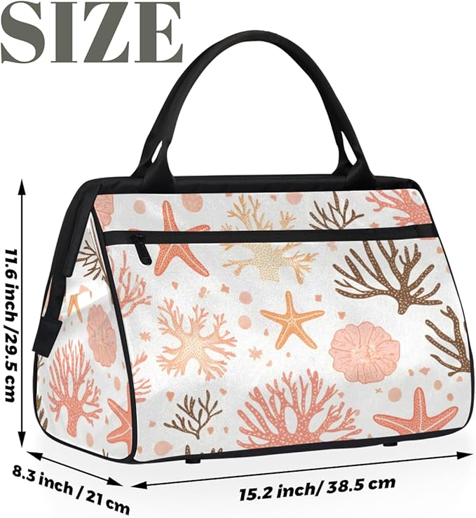 Nautical Starfish Coral Design Overnight Weekender Bag for Women Men Travel Duffel Bags Waterproof Luggage Carry on Sports Yoga Gym Bag