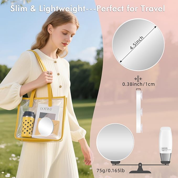 Magnifying Mirror 30X with Suction Cups, 4.5inch Travel 30X Magnified Round Makeup Mirror with High Magnification, Make up Mirror with Tweezers Sets, Ultra Thin of 0.38inch, Lightweight of 0.165lb