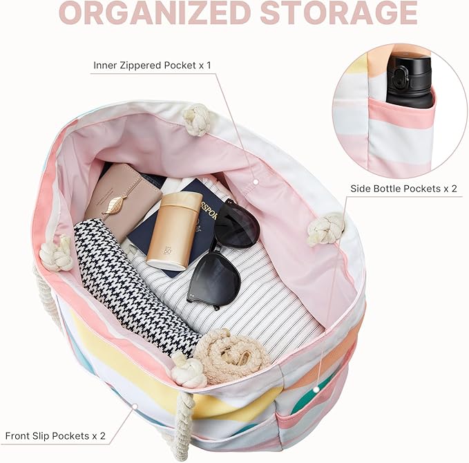 G4Free Canvas Beach Bag Waterproof Sandproof Large Beach Tote Bags for Women Pool Swim Travel Grocery
