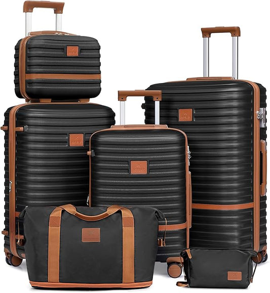 Joyway Luggage Set 3 Piece Suitcase Sets with Spinner Wheel,Hardside Expandable Travel Laggage with TSA Lock (13/20/24/28 Black brown