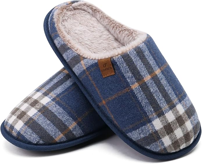 COFACE Mens Cozy Memory Foam Scuff Slippers Casual Slip On Warm House Shoes Indoor/Outdoor Sandal Slippers With Arch Support Rubber Sole Size 7-15