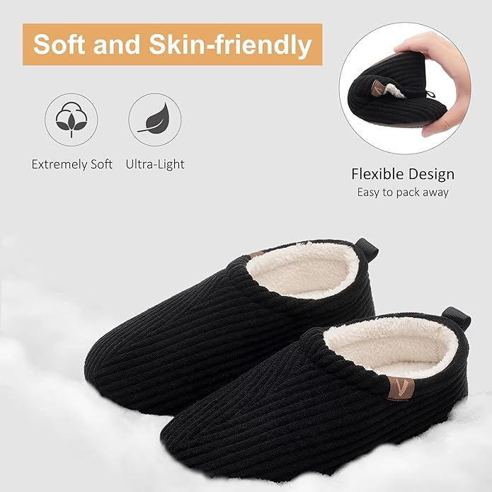 Women’s Fuzzy Memory Foam Slippers with Cozy Curly Fur and Warm Fleece Lining Closed Back Non-Slip House Shoes Lightweight Soft Comfy Indoor Bedroom Slippers