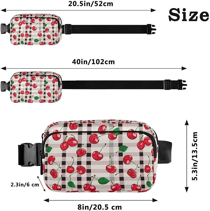 Cherry Red Checkered Plaid Fanny Pack for Women Men Water Resistant Fashion Waist Packs with Adjustable Strap Belt Bag for Travel Workout Jogging Hiking 21219407