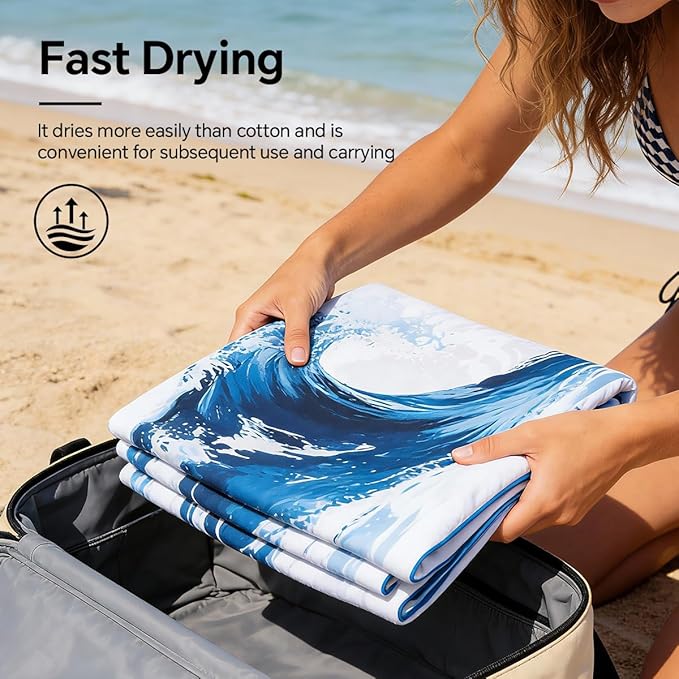 2-Pack Extra Large Microfiber Beach Towels 63×31 Inches Sand-Resistant Design Ultra-Fast Drying Lightweight Foldable Travel Towels Perfect for Pool, Swimming, Gym, Camping, Yoga