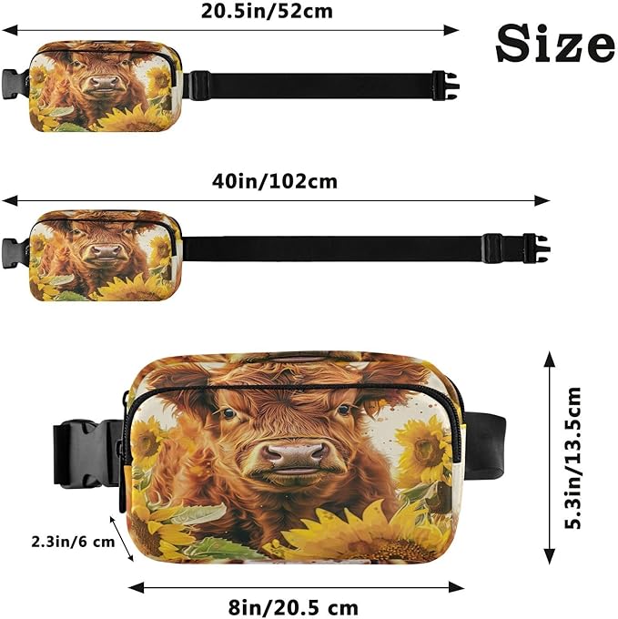 Highland Cow Sunflowers Fanny Pack for Women Men Water Resistant Fashion Waist Packs with Adjustable Strap Belt Bag for Travel Workout Jogging Hiking 21220111