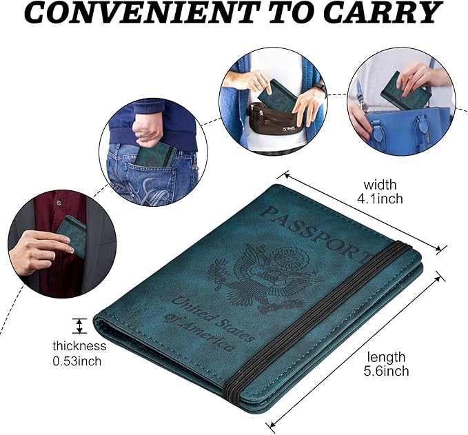 HerriaT Passport and Vaccine Card Holder Combo,Cover Case with CDC Vaccination Card Slot, Leather Travel Documents Organizer Protector, with RFID Blocking, for Women and Men